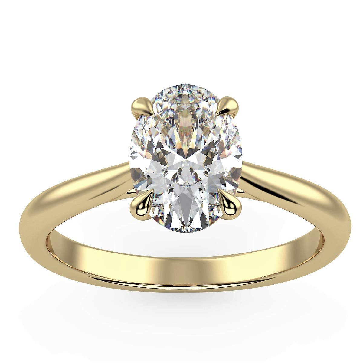 IGI Certified 14K Yellow Gold 1.0 Carat Oval Lab Created Diamond Classic Solitaire Engagement Ring (G-H Color, VS1-VS2 Clarity) - Size 6