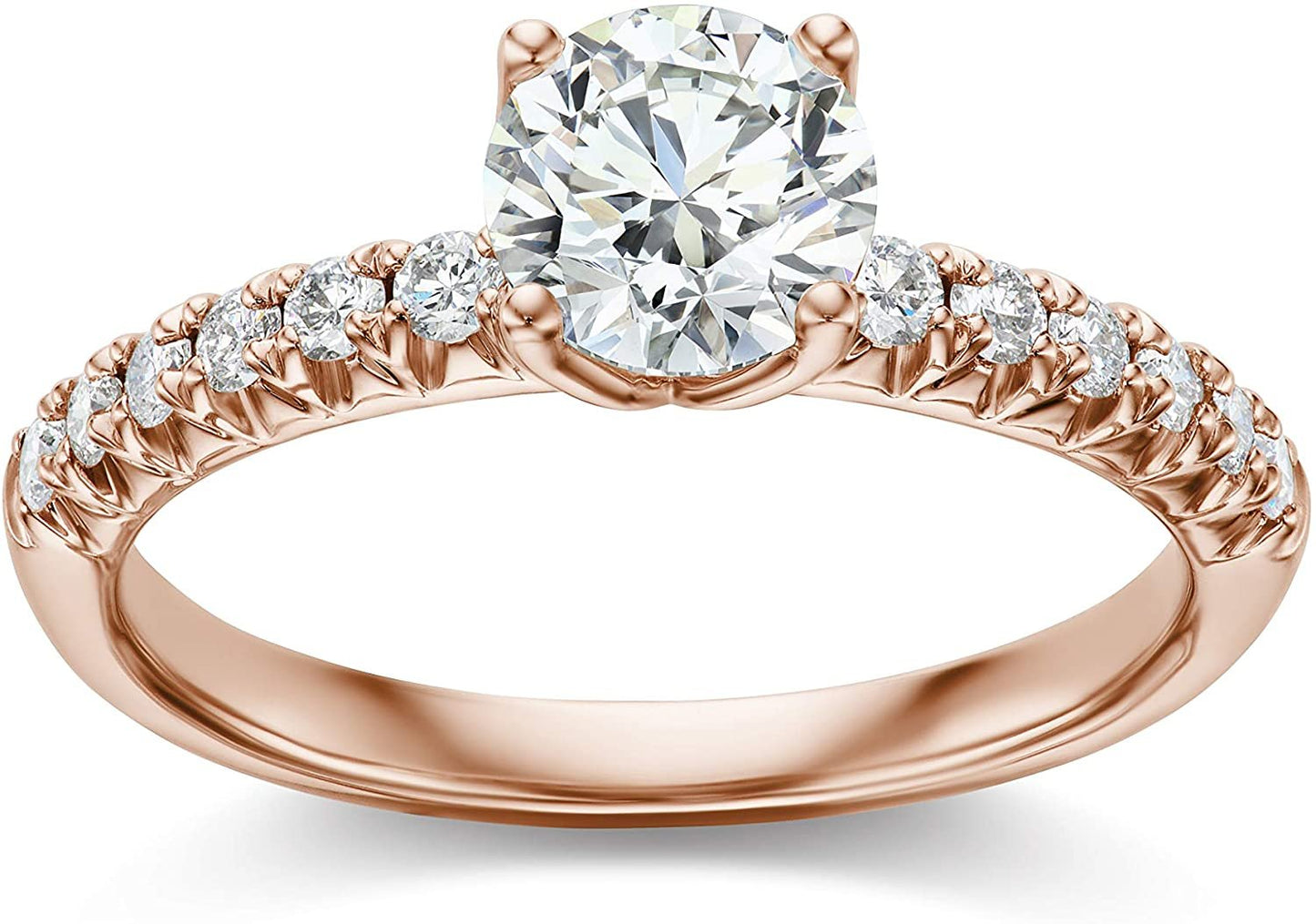 IGI Certified 14K Rose Gold 1.0+ Cttw Brilliant-Cut Lab Created Diamond Solitaire Engagement Ring with Pavé-Set Band (9/10 Carat Center: I-J Color, VS1-VS2 Clarity) - Size 8-3/4