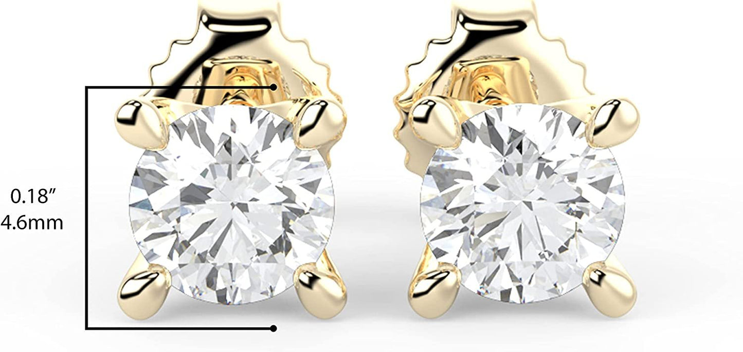 IGI Certified 1/2 Cttw Brilliant Cut Lab Grown Diamond 14K Gold 4-Prong Pushback Stud Earrings (G-H Color, VS1-VS2 Clarity) - Choice of Gold Color