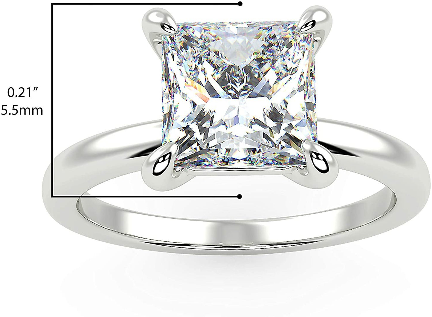 IGI Certified 14K White Gold 1.0 Carat Princess-Cut Lab Created Diamond Classic Square Solitaire Engagement Ring (G-H Color, VS1-VS2 Clarity) - Size 8.5