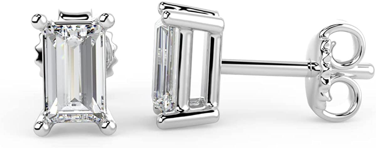 IGI Certified 1/2 Cttw Emerald Cut Lab Grown Diamond 14K Gold 4-Prong Pushback Stud Earrings (G-H Color, VS1-VS2 Clarity) - Choice of Gold Color