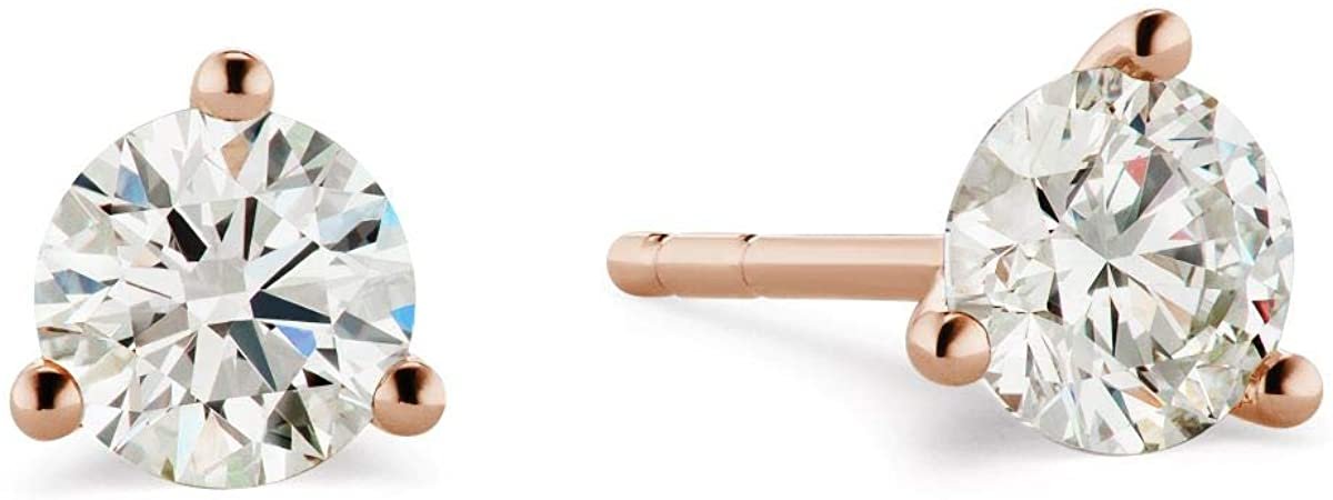 Certified 2.0 to 4.0 Cttw Round Brilliant-Cut Lab Created Diamond 14K Gold Martini-Set 3-Prong Stud Earrings (I-J Color, VS1-VS2 Clarity) - Choice of Gold Color, Gem Weight