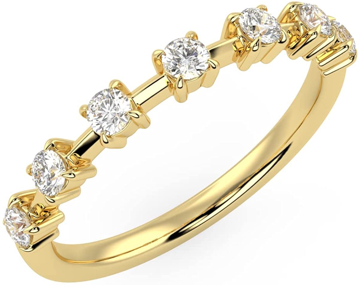 10K Gold 1/3 Cttw Round Brilliant Cut Lab Created Diamond Classic 7 Stone Spaced 4-Prong Setting Engagement Ring (G-H Color, SI1-SI2 Clarity)