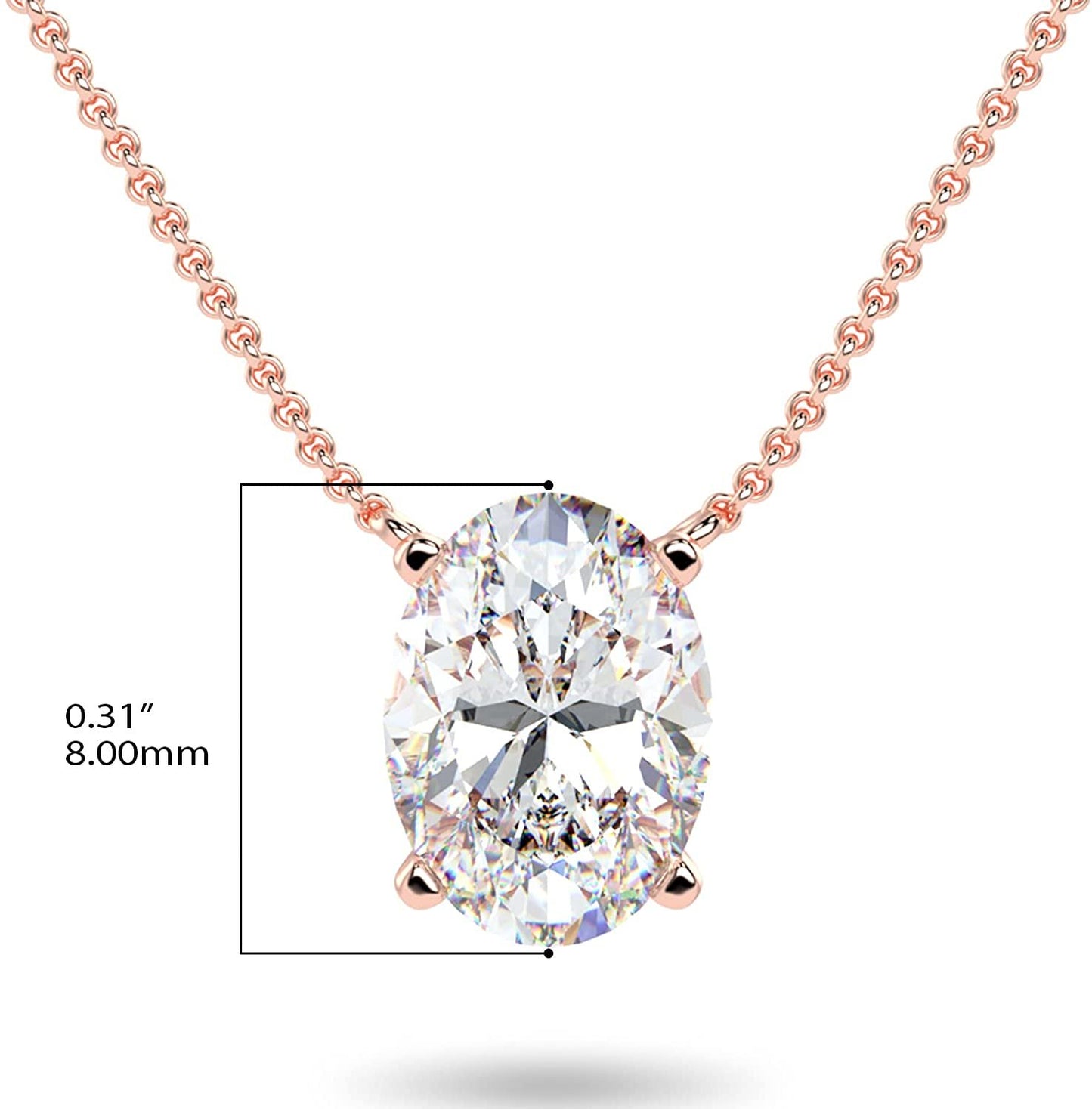 IGI Certified 14K Gold 1/3 to 1-1/2 Carat Oval Shape Lab Created Diamond Suspended Solitaire Pendant Necklace (G-H Color, VS1-VS2 Clarity), 18" - Choice of Gold Color