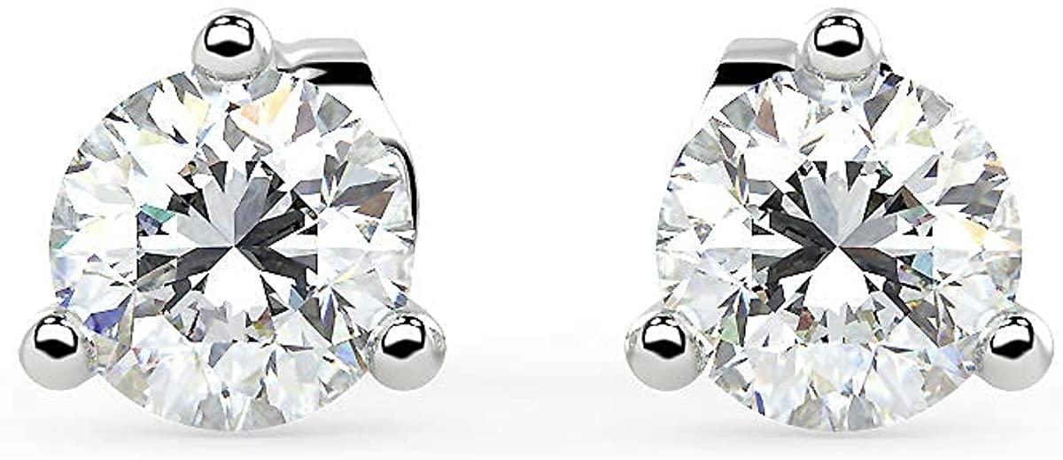 Certified 1.0 to 4.0 Cttw Round Brilliant-Cut Lab Created Diamond 14K Gold Martini-Set 3-Prong Stud Earrings (G-H Color, VS1-VS2 Clarity) - Choice of Metal Colors, Gem Weights