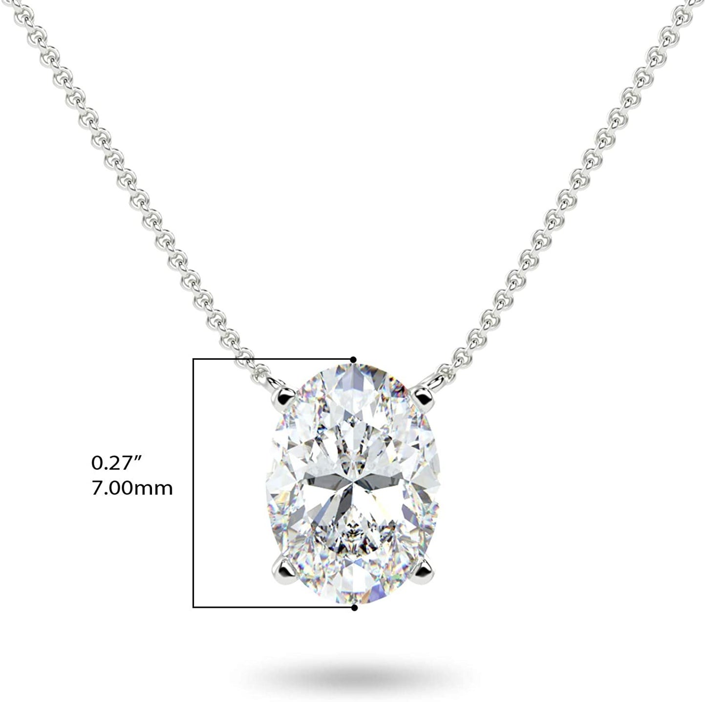 IGI Certified 14K Gold 1/3 to 1-1/2 Carat Oval Shape Lab Created Diamond Suspended Solitaire Pendant Necklace (G-H Color, VS1-VS2 Clarity), 18" - Choice of Gold Color