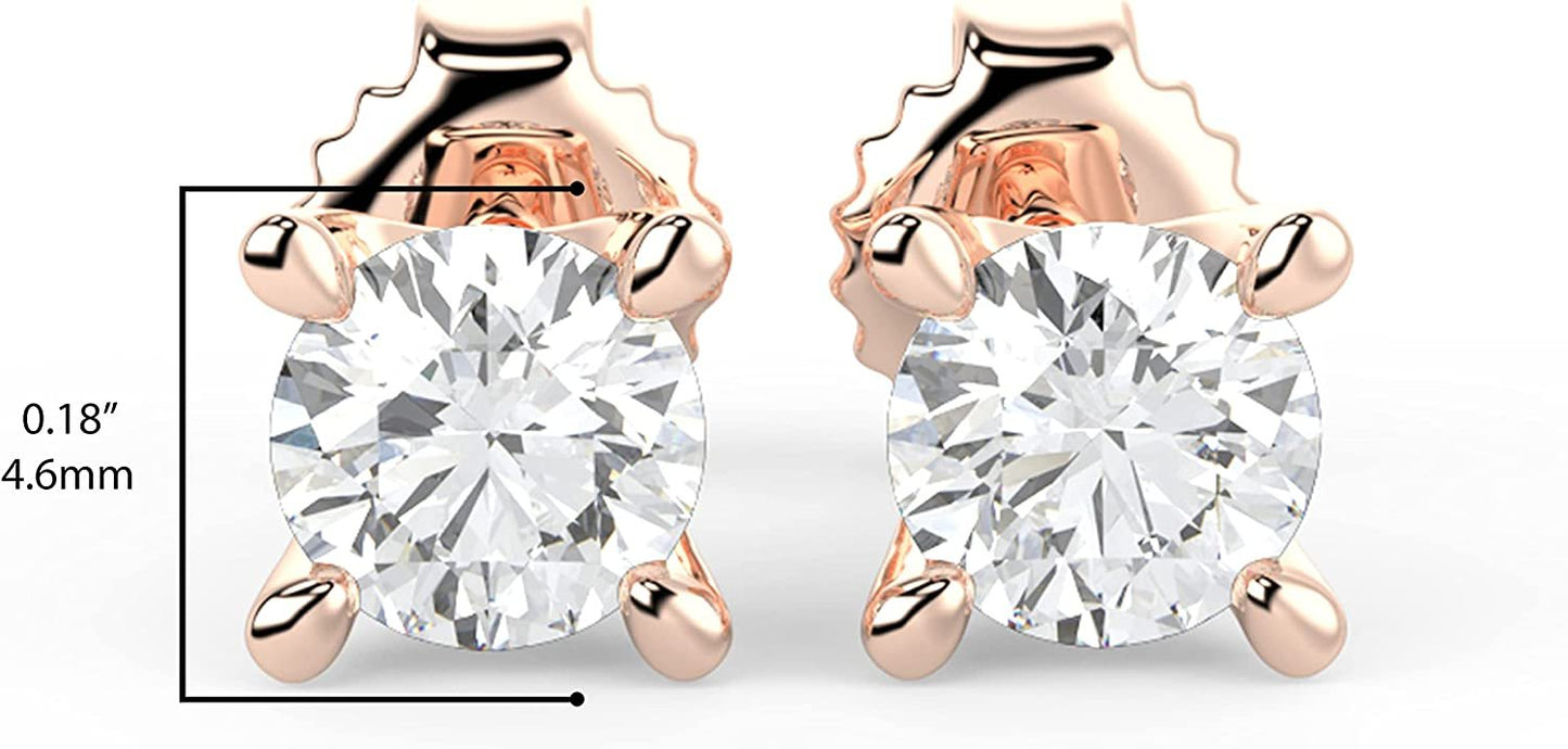 IGI Certified 1/2 Cttw Brilliant Cut Lab Grown Diamond 14K Gold 4-Prong Pushback Stud Earrings (G-H Color, VS1-VS2 Clarity) - Choice of Gold Color