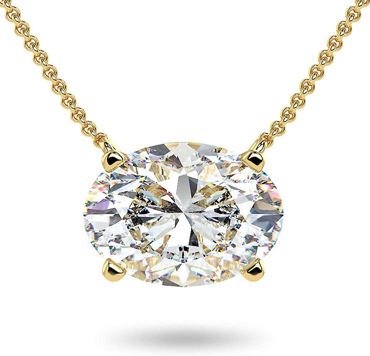 IGI Certified 14K Gold 1-1/2 Carat Oval Lab Created Diamond Horizontal Solitaire Pendant Necklace (I-J Color, VS1-VS2 Clarity), 18" - Choice of Gold Color