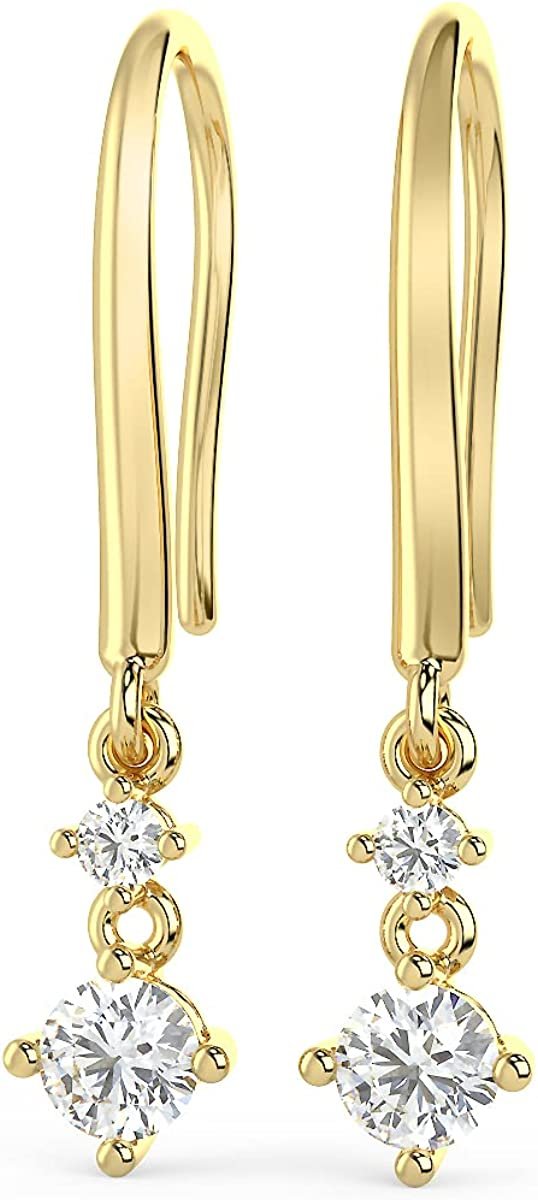 10K Gold 3/8 Cttw Lab Created Diamond 1" Long Two Tier 4-Prong Set Hook Back Dangle Earrings (G-H Color, SI1-SI2 Clarity) - Choice of Gold Color