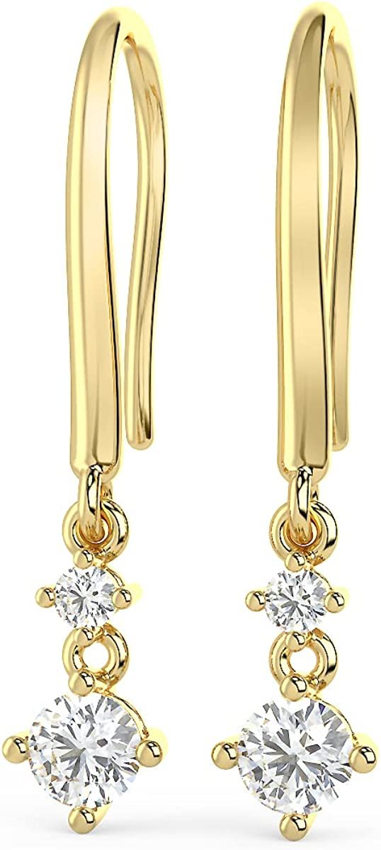 10K Gold 3/8 Cttw Lab Created Diamond 1" Long Two Tier 4-Prong Set Hook Back Dangle Earrings (G-H Color, SI1-SI2 Clarity) - Choice of Gold Color