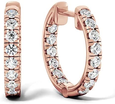 10K Gold 1.0 Cttw Round Brilliant Cut Lab Created Diamond Inside Outside Huggie Earrings (G-H Color, SI1-SI2 Clarity) - Choice of Gold Color