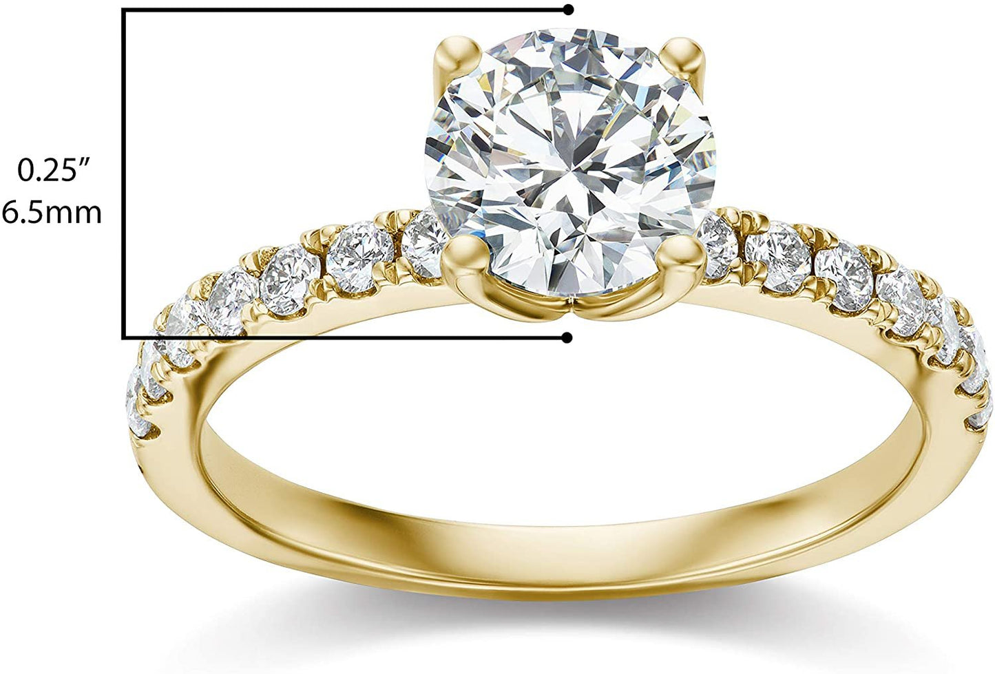 IGI Certified 14K Yellow Gold 2-1/2 Cttw Round Brilliant-Cut Lab Created Diamond Solitaire Engagement Ring with Pavé-Set Band (2.0 Carat Center Stone: G-H Color, VS1-VS2 Clarity) - Size 8.25