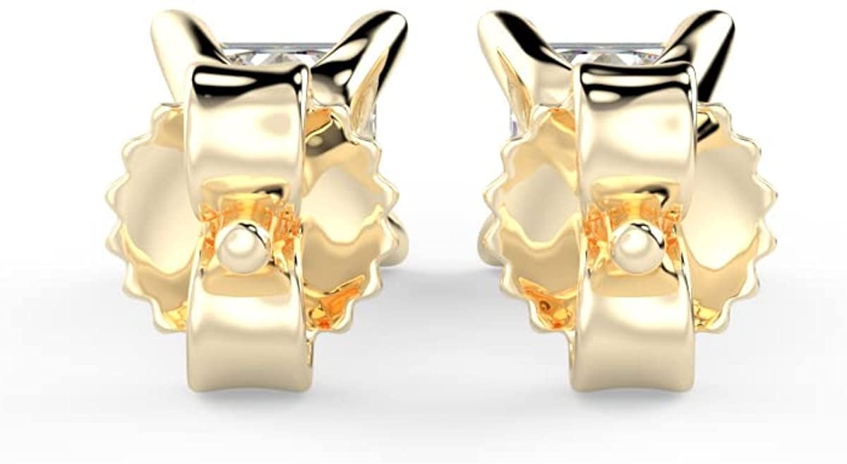 IGI Certified 1/2 Cttw Princess Cut Lab Grown Diamond 14K Gold 4-Prong Pushback Stud Earrings (G-H Color, VS1-VS2 Clarity) - Choice of Gold Color