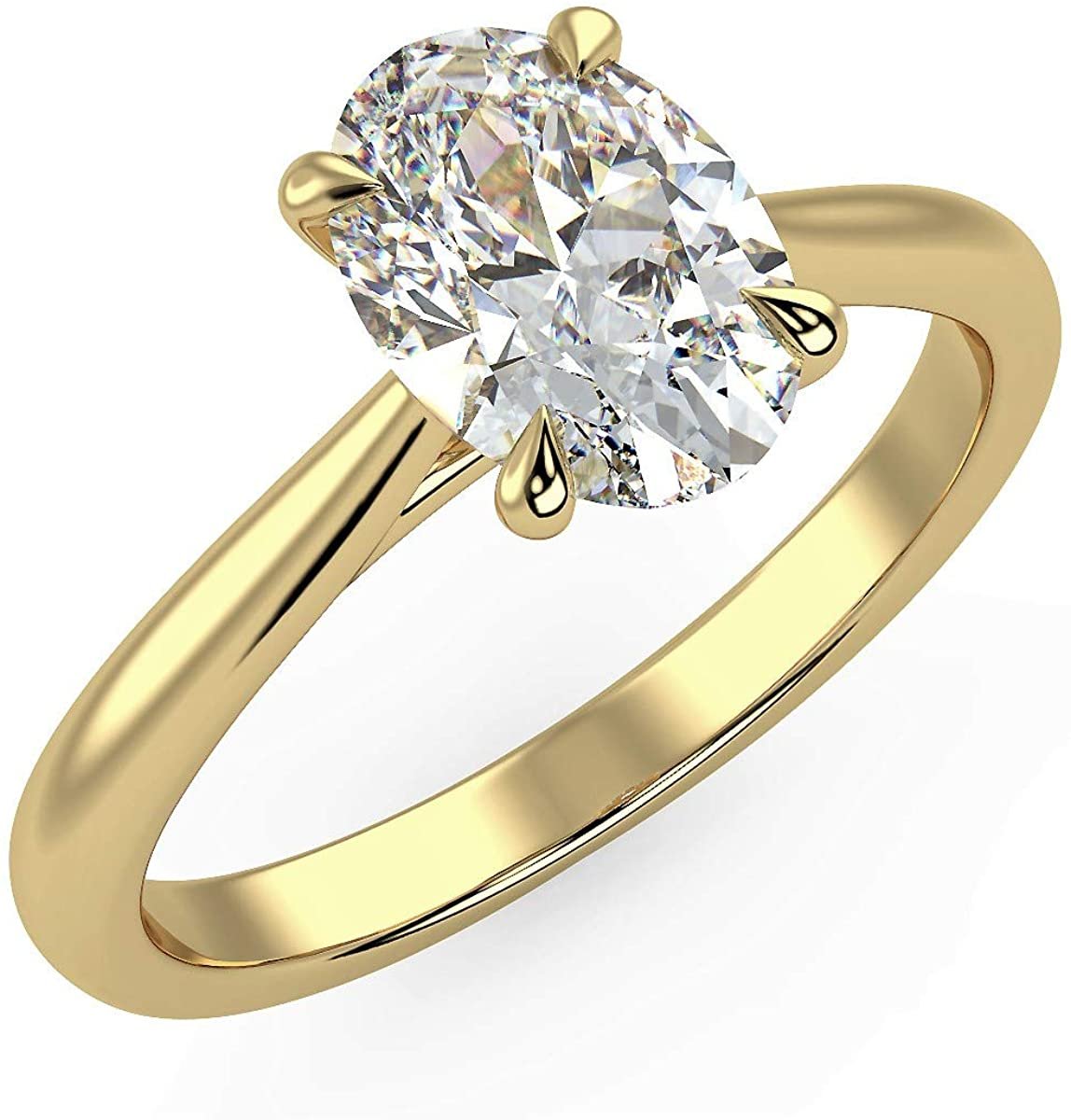 IGI Certified 14K Yellow Gold 1.0 Carat Oval Lab Created Diamond Classic Solitaire Engagement Ring (G-H Color, VS1-VS2 Clarity) - Size 6