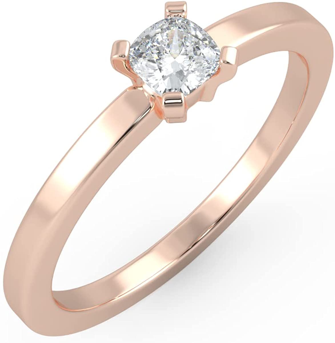 IGI Certified 1/4 Ct Cushion Cut Lab Grown Diamond 14K Gold 4-Prong Solitaire Engagement Ring (G-H Color, VS1-VS2 Clarity) - Choice of Gold Color