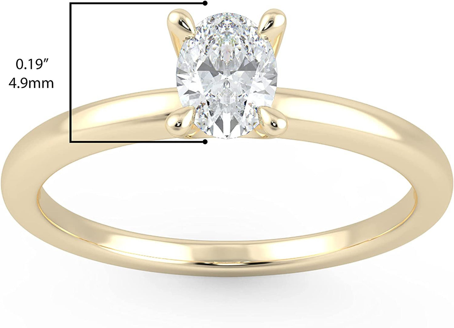 IGI Certified 1/3 Ct Oval Cut Lab Grown Diamond 14K Gold 4-Prong Solitaire Engagement Ring (G-H Color, VS1-VS2 Clarity) - Choice of Gold Color