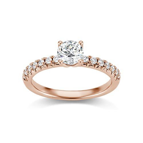 IGI Certified 14K Rose Gold 9/10 Cttw Round Brilliant-Cut Lab Created Diamond Solitaire Engagement Ring with French-Set Band (3/4 Carat Center Stone: G-H Color, VS1-VS2 Clarity) - Size 6