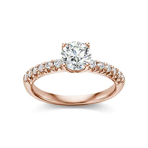 IGI Certified 14K Rose Gold 9/10 Cttw Round Brilliant-Cut Lab Created Diamond Solitaire Engagement Ring with French-Set Band (3/4 Carat Center Stone: G-H Color, VS1-VS2 Clarity) - Size 6