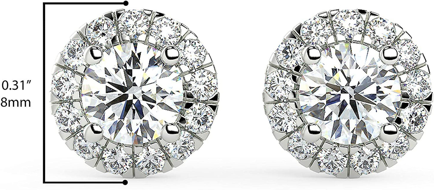 IGI Certified 1.0 or 1-3/8 Cttw Round Brilliant Cut Lab Created Diamond 14K White Gold Halo Stud Earrings (Center Stone G-H Color, VS1-VS2 Clarity) - Choice of Gem Weights