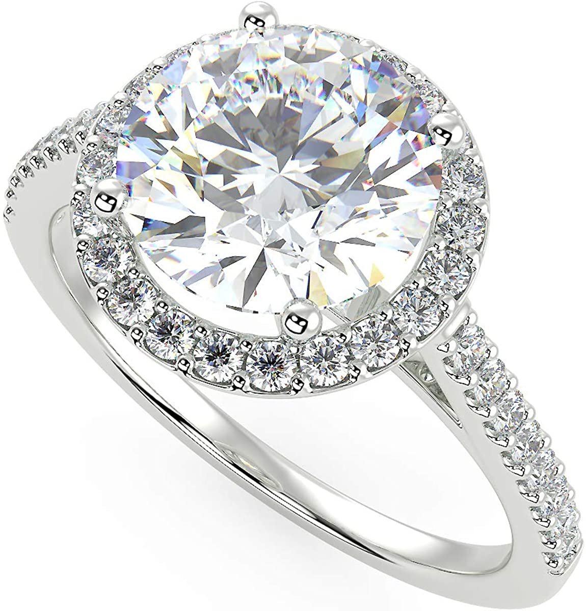 IGI Certified 14K Rose Gold 2-1/3 Cttw Near-Colorless Round Brilliant-Cut Lab Created Diamond Halo Engagement Ring with Micro Pavé Band (Center Stone: I-J Color, VS1-VS2 Clarity) - Size 6-3/4