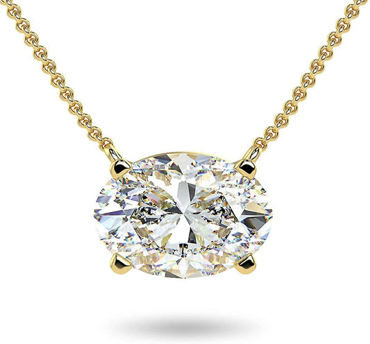 IGI Certified 1/2 Ct Oval Cut Lab Grown Diamond 14K Yellow Gold East-West Solitaire Necklace (G-H Color, VS1-VS2 Clarity)