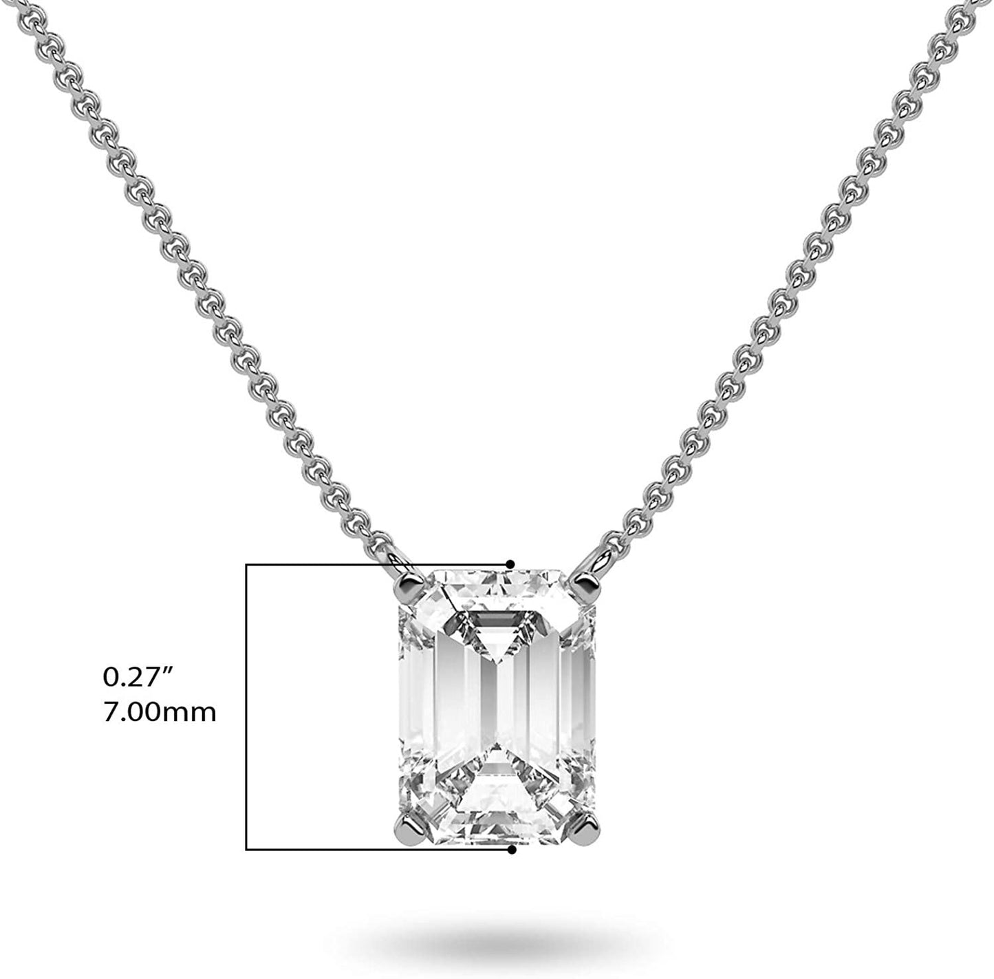 IGI Certified 14K Gold 1/3 to 1-1/2 Carat Rectangular Emerald-Cut Lab Grown Diamond Suspended Solitaire Pendant Necklace (G-H Color, VS1-VS2 Clarity), 18" - Choice of Gold Color, Weights