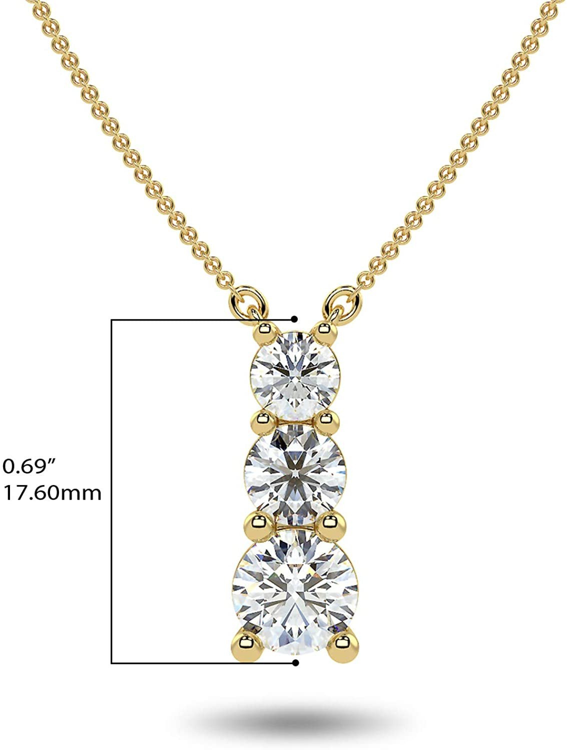 IGI Certified 14K Gold 1-1/2 Cttw Round Brilliant Cut Lab Created Diamond 3 Stone Pendant 18" Necklace (G-H Color, VS1-VS2 Clarity) - Choice of Gold Color