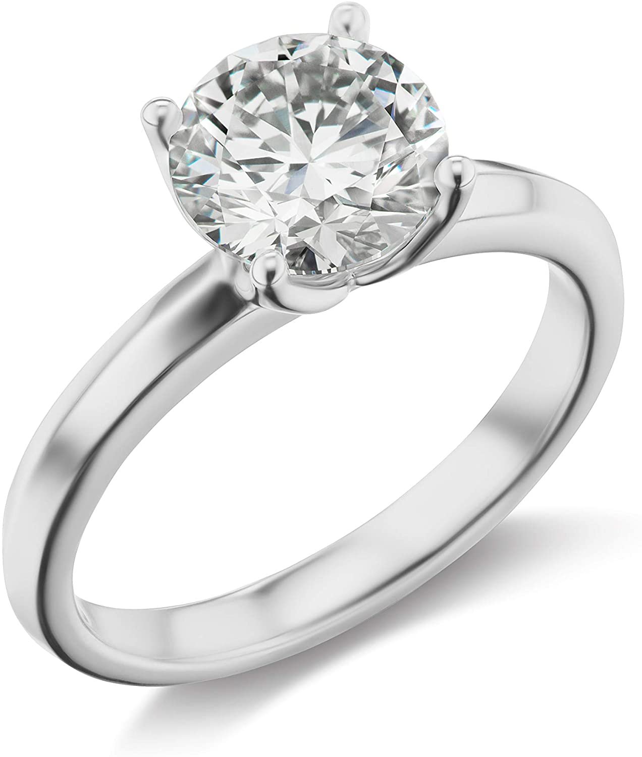 IGI Certified 14K White Gold 1/2 to 2.0 Carat Brilliant-Cut Lab Created Diamond Classic 4-Prong Solitaire Engagement Ring (G-H Color, VS1-VS2 Clarity)