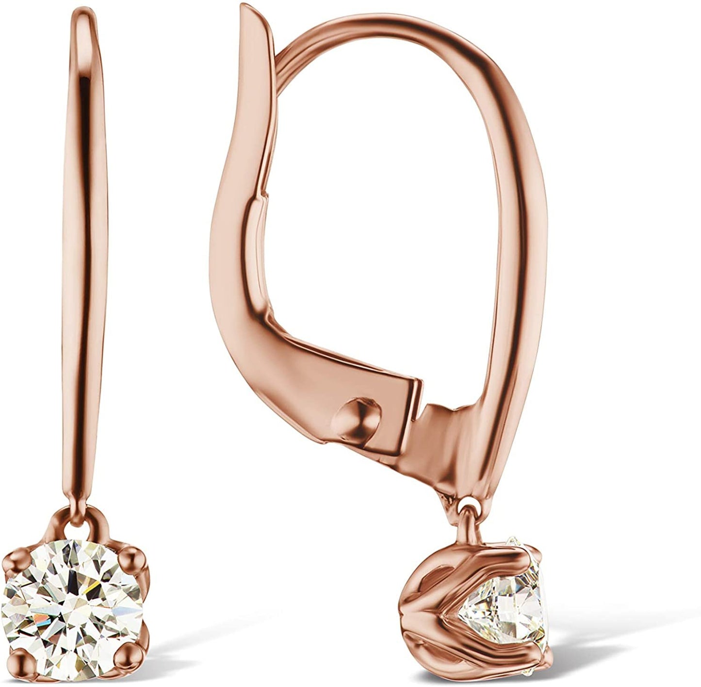 14K Gold 2/3 Cttw Round Brilliant-Cut Lab Created Diamond Four-Prong Leverback Drop Earrings (G-H Color, VS1-VS2 Clarity) - Choice of 14K Gold Color