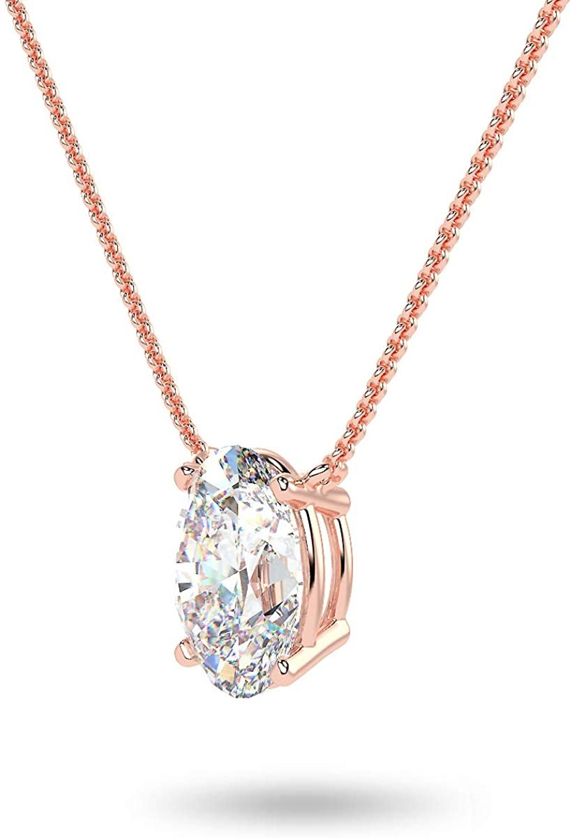IGI Certified 14K Gold 1/3 to 1-1/2 Carat Oval Shape Lab Created Diamond Suspended Solitaire Pendant Necklace (G-H Color, VS1-VS2 Clarity), 18" - Choice of Gold Color