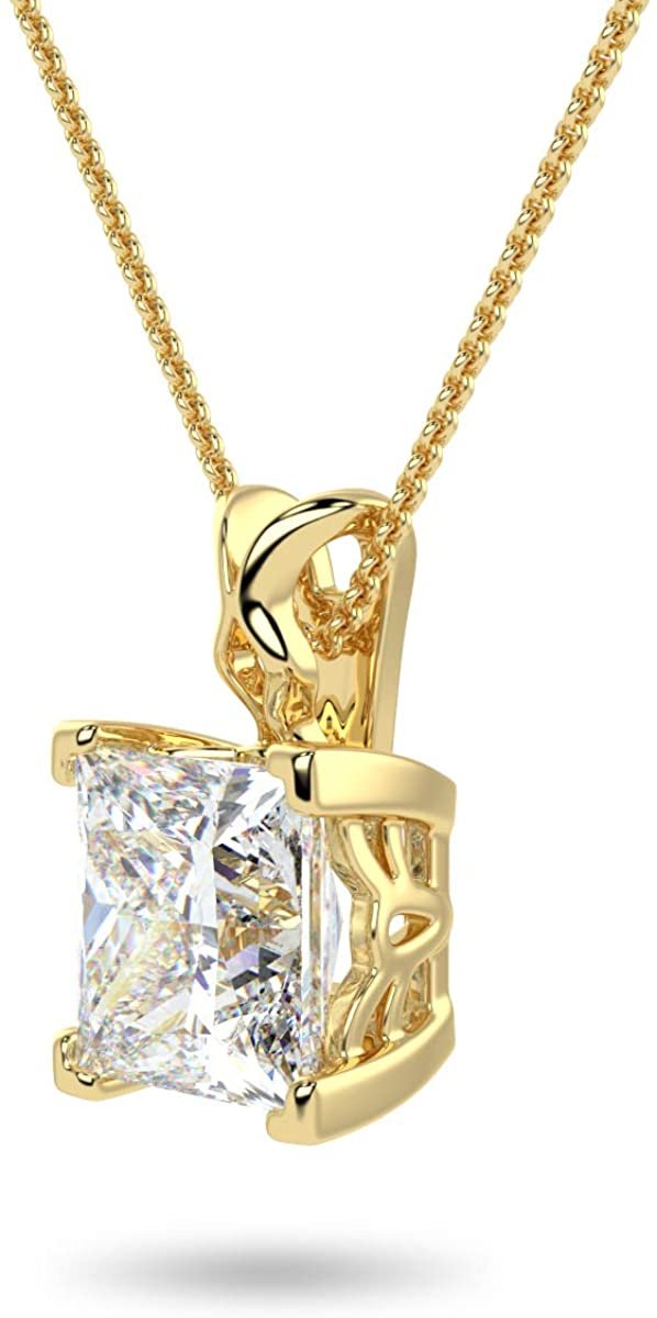 IGI Certified 14K Gold 1/2 or 1.0 Carat Square Princess-Cut Lab Created Diamond X-Bail Solitaire Pendant Necklace (G-H Color, VS1-VS2 Clarity), 18" - Choice of Gold Color
