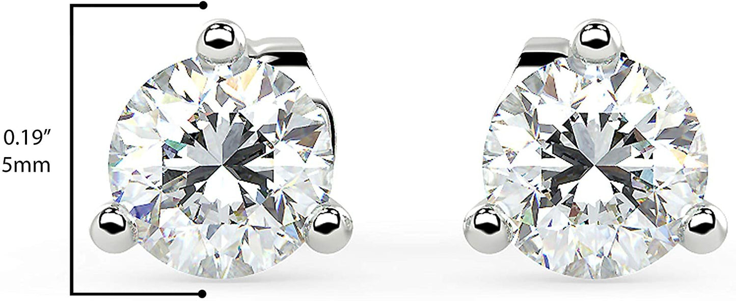 Certified 1.0 to 4.0 Cttw Round Brilliant-Cut Lab Created Diamond 14K Gold Martini-Set 3-Prong Stud Earrings (G-H Color, VS1-VS2 Clarity) - Choice of Metal Colors, Gem Weights