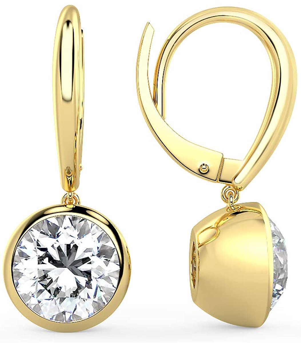 14K Gold 1/2 Cttw Round Brilliant-Cut Lab Grown Diamond Bezel-Set Leverback Drop Earrings (G-H Color, VS1-VS2 Clarity) - Choice of Gold Colors