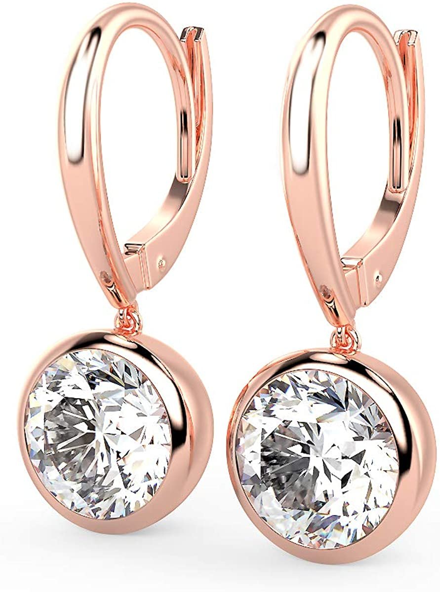 14K Gold 1/2 Cttw Round Brilliant-Cut Lab Grown Diamond Bezel-Set Leverback Drop Earrings (G-H Color, VS1-VS2 Clarity) - Choice of Gold Colors