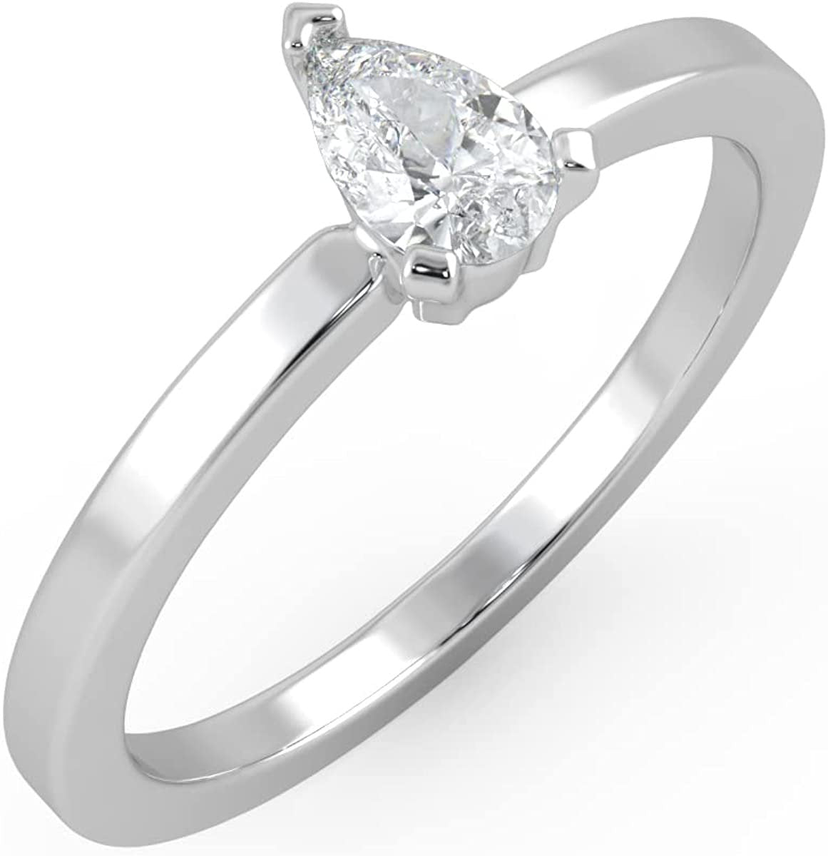 IGI Certified 1/4 Ct Pear Cut Lab Grown Diamond 14K Gold 3-Prong Solitaire Engagement Ring (G-H Color, VS1-VS2 Clarity) - Choice of Gold Color