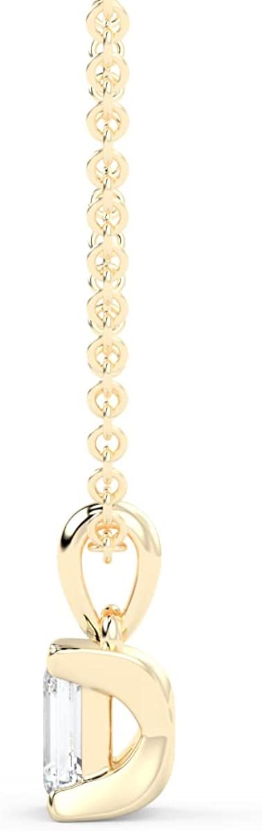 IGI Certified 1/4 Ct Emerald Cut Lab Grown Diamond 14K Gold Solitaire Pendant Necklace (G-H Color, VS1-VS2 Clarity) - 18” - Choice of Metal Color