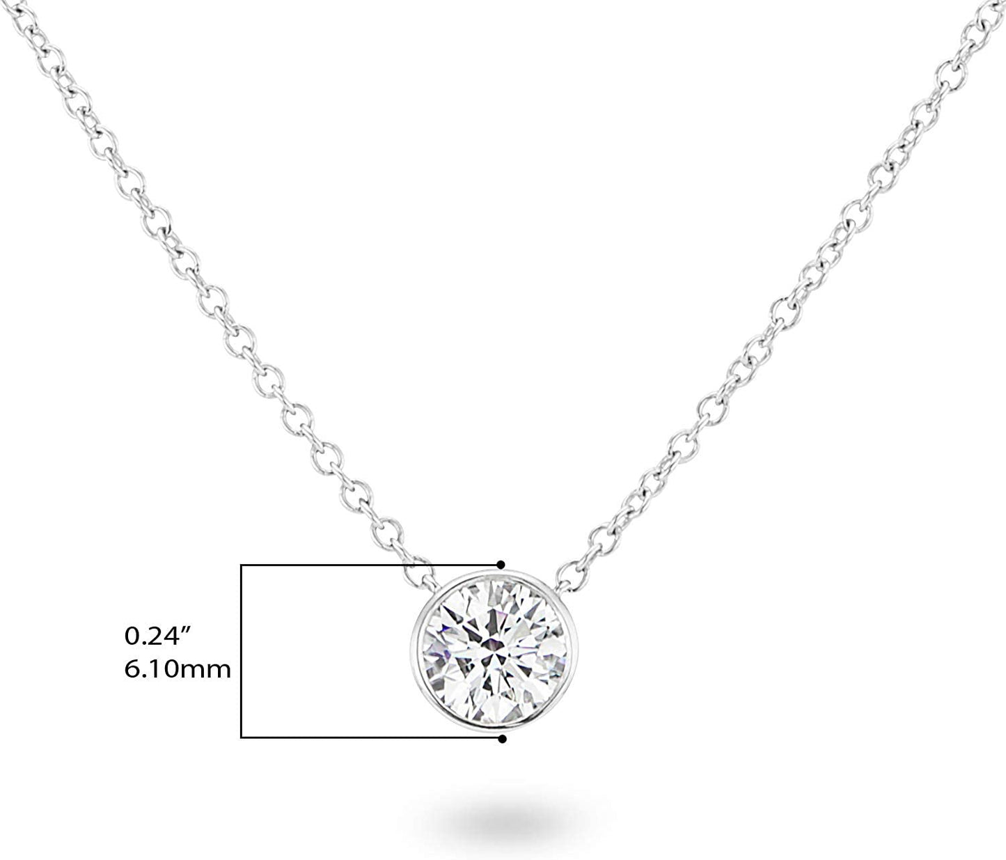 IGI Certified 14K Gold 1/4 to 1/2 Carat Round Brilliant Cut Lab Created Diamond Bezel-Set Solitaire Pendant Necklace (G-H Color, VS1-VS2 Clarity), 18" - Choice of Carat & Gold Color