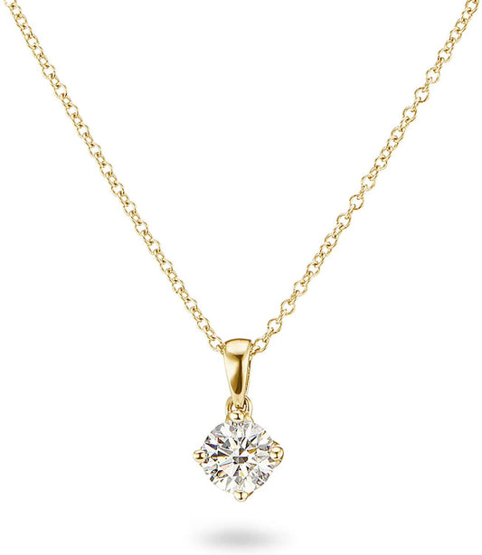 14K Gold 1/5 to 1/3 Carat Lab Grown Round-Cut Diamond Solitaire 4-Prong Pendant 16"-18" Necklace (G-H Color, VS1-VS2 Clarity) - Choice of Gold Color & Carat Weight