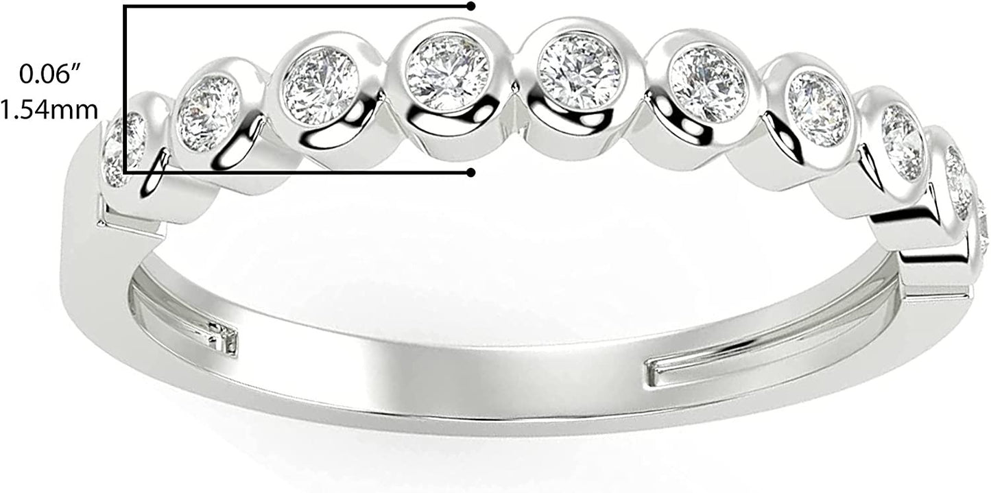 .925 Sterling Silver 1/10 Cttw Round Brilliant Lab Grown Diamond Bezel Set Half-Eternity Anniversary Band Ring (G-H Color, SI1-SI2 Clarity)