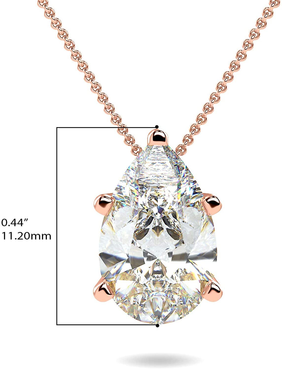 IGI Certified 14K Rose Gold 2.0 Carat Teardrop Pear-Shaped Lab Created Diamond Solitaire Pendant Necklace (G-H Color, VS1-VS2 Clarity), 18"