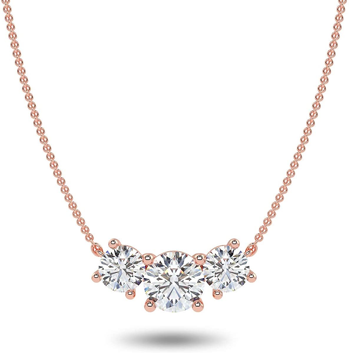 IGI Certified 14K Gold 1-5/8 Cttw Round Brilliant Cut Lab Created Diamond 3 Stone Pendant Necklace (G-H Color, VS1-VS1 Clarity), 18" - Choice of Gold Color