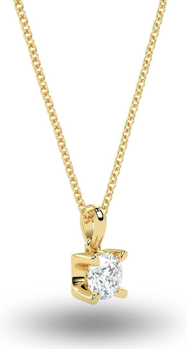 IGI Certified 1/3 Ct Lab Grown Diamond 14K Gold 4 Prong Dangling Solitaire Pendant Necklace (G-H Color, VS1-VS2 Clarity) - 18” - Choice of Metal Color