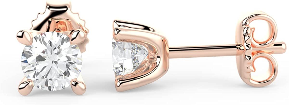 IGI Certified 1/2 Cttw Brilliant Cut Lab Grown Diamond 14K Gold 4-Prong Pushback Stud Earrings (G-H Color, VS1-VS2 Clarity) - Choice of Gold Color