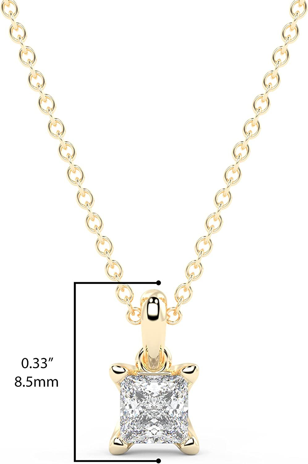 IGI Certified 1/4 Ct Princess Cut Lab Grown Diamond 14K Gold Solitaire Pendant Necklace (G-H Color, VS1-VS2 Clarity) - 18” - Choice of Metal Color