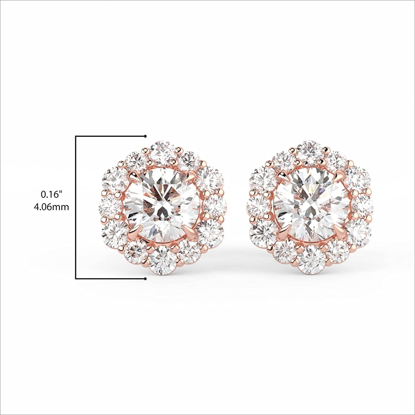 IGI Certified 14K Gold 1.0 Cttw Brilliant-Cut Lab Created Diamond Halo Earrings Pavé-Set (G-H Color, VS1-VS2 Clarity) - Choice of Gold Color