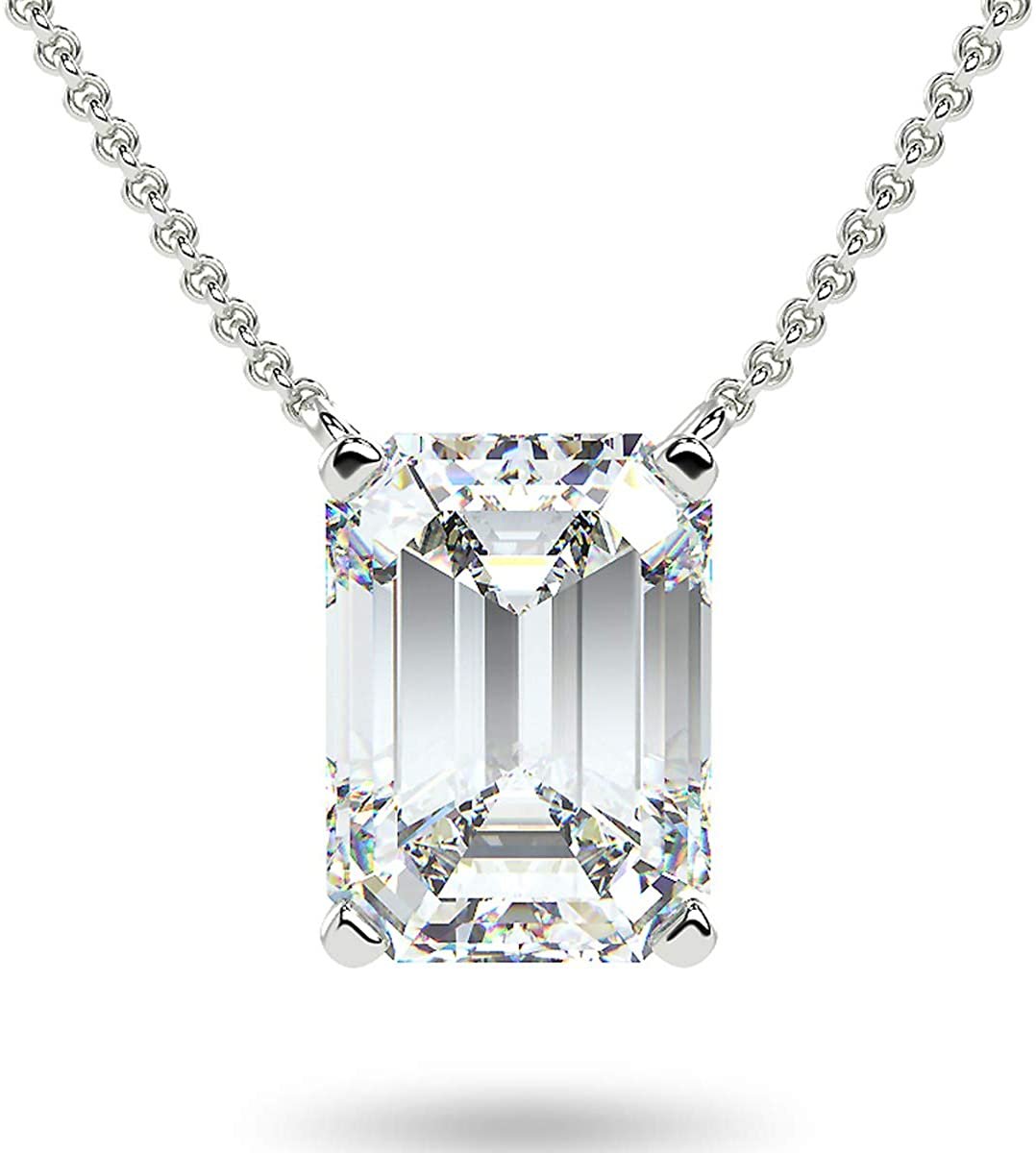 IGI Certified 14K Gold 1/3 to 1-1/2 Carat Rectangular Emerald-Cut Lab Grown Diamond Suspended Solitaire Pendant Necklace (G-H Color, VS1-VS2 Clarity), 18" - Choice of Gold Color, Weights