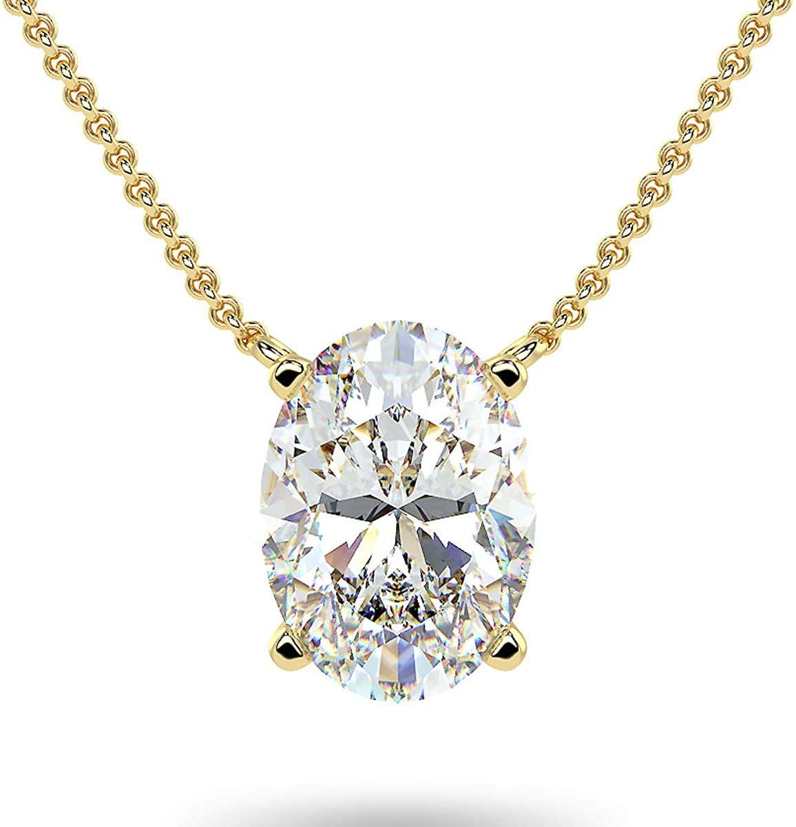 14K Gold 1/3 Carat Oval Shape Lab Created Diamond Vertical Solitaire Pendant Necklace (G-H Color, VS1-VS2 Clarity), 18" - Choice of Color