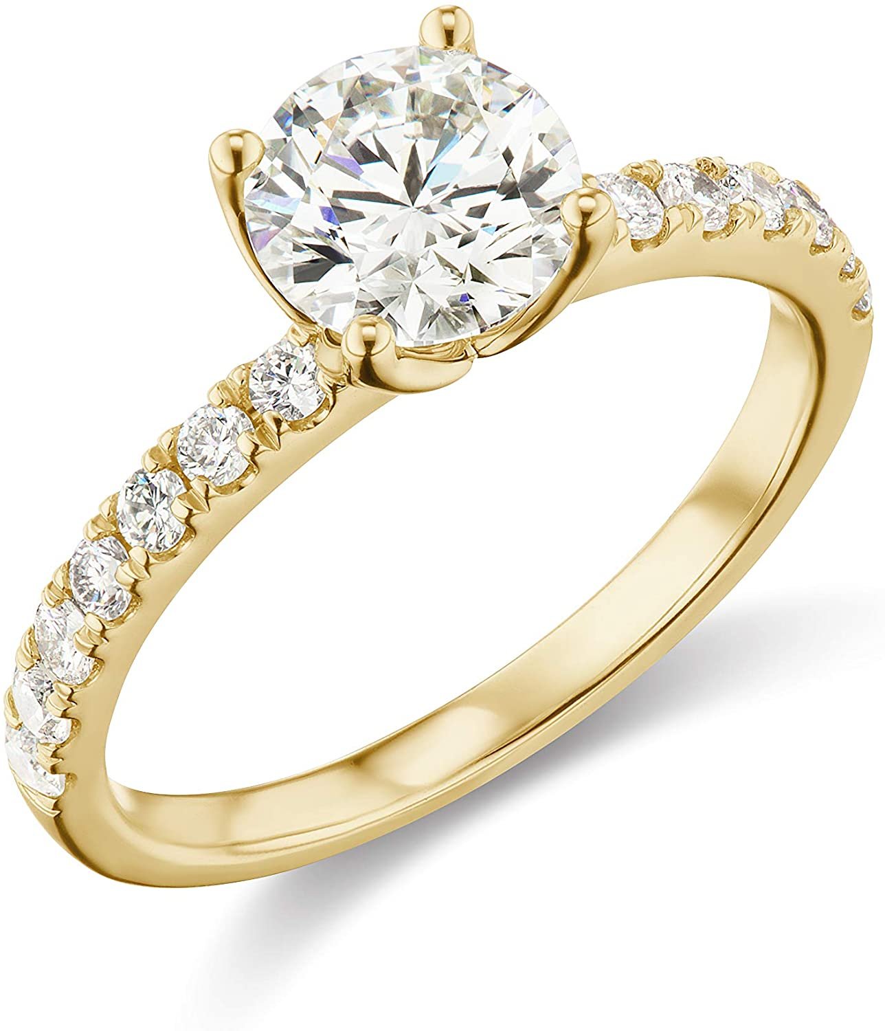 IGI Certified 14K Yellow Gold 2-1/2 Cttw Round Brilliant-Cut Lab Created Diamond Solitaire Engagement Ring with Pavé-Set Band (2.0 Carat Center Stone: G-H Color, VS1-VS2 Clarity) - Size 8.25