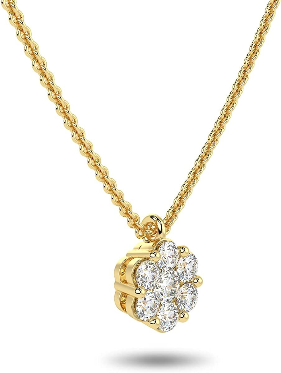 10K Gold 1/5 CTTW Lab Grown Diamond Round Flower Cluster Pendant Necklace (G-H Color, SI1-SI2 Clarity), 18" - Choice of Gold Color