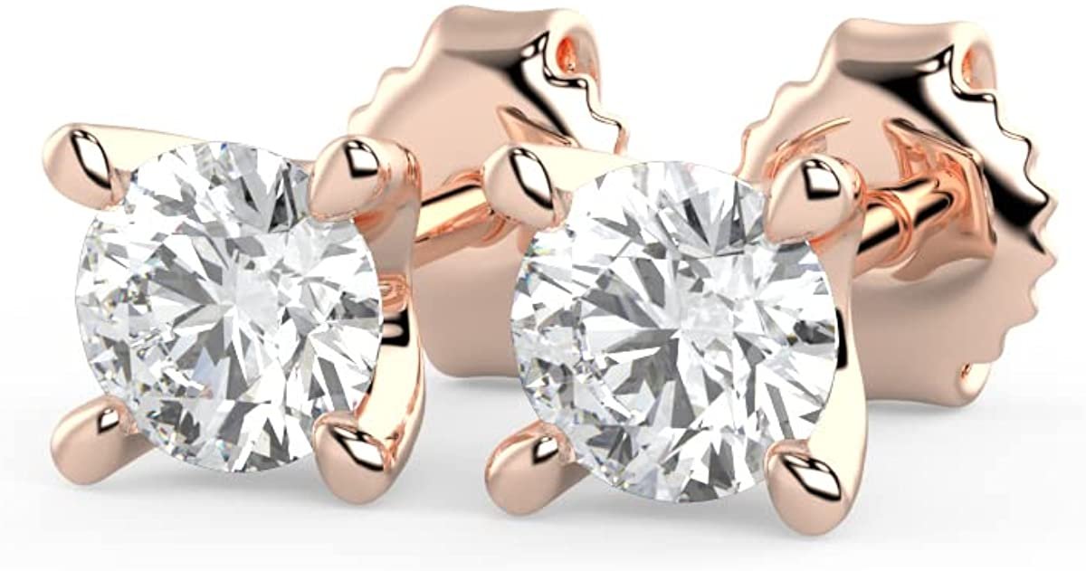 IGI Certified 1/2 Cttw Brilliant Cut Lab Grown Diamond 14K Gold 4-Prong Pushback Stud Earrings (G-H Color, VS1-VS2 Clarity) - Choice of Gold Color